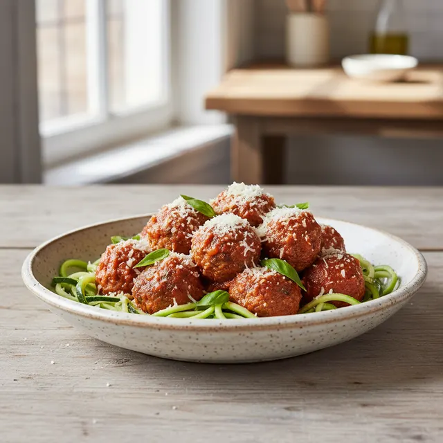 Turkey Meatballs over Zucchini Noodles